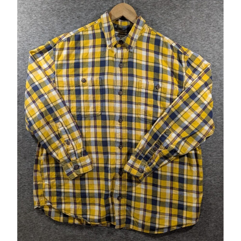 Duluth Trading Flannel Shirt Mens Yellow Plaid Collared Button Up Size XL